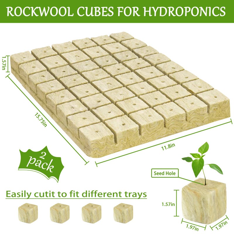 Legigo 2 Inch Rockwool Cubes for Hydroponics Seed Starter, Rock Wool Planting Cubes Hydroponic Garden Grow Plugs for Soilless Cultivation Plants Cutting Germination Clone(2 Sheet, 96 Plugs) - Image 2