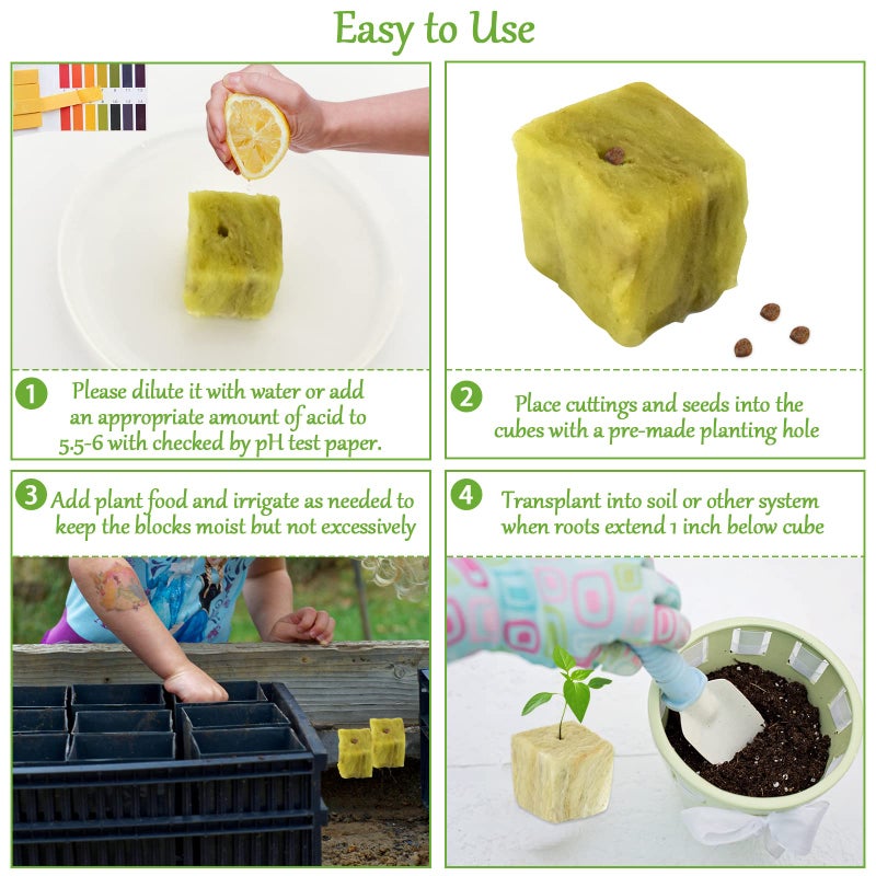 Legigo 2 Inch Rockwool Cubes for Hydroponics Seed Starter, Rock Wool Planting Cubes Hydroponic Garden Grow Plugs for Soilless Cultivation Plants Cutting Germination Clone(2 Sheet, 96 Plugs) - Image 4