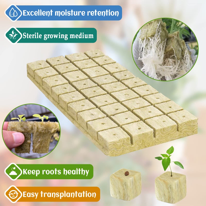 Legigo 2 Inch Rockwool Cubes for Hydroponics Seed Starter, Rock Wool Planting Cubes Hydroponic Garden Grow Plugs for Soilless Cultivation Plants Cutting Germination Clone(2 Sheet, 96 Plugs) - Image 3