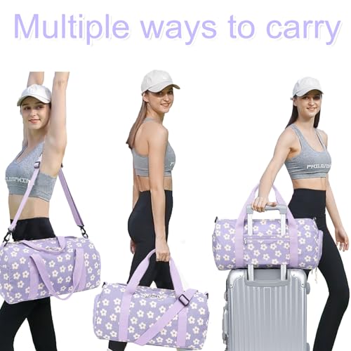 BLUBOON Duffle Bag Girls Kids Cute Gym Bag with Shoes Compartment & Wet Separation Waterproof Sports Overnight Travel Bag - Image 3