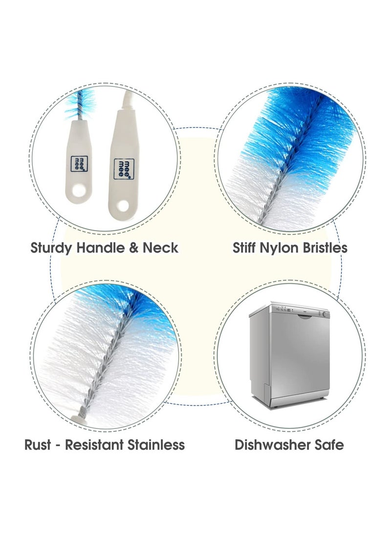 mee mee Movable Nylon Bristle Baby Feeding Bottle Cleaning Brush Nipple Cleaner Ergonomic Handle Easy to Clean Narrow Wide Neck Bottles BPA Free Easy Hanging Storage blue - Image 5