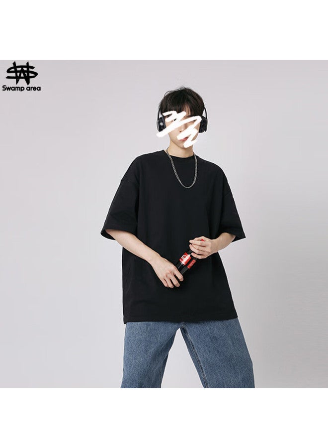 Swamp Area Short-sleeve T-shirt For Men And Women, Summer Pure Cotton Round Neck Heavyweight Loose Trendy Casual Top Sw34 Black L - Image 1