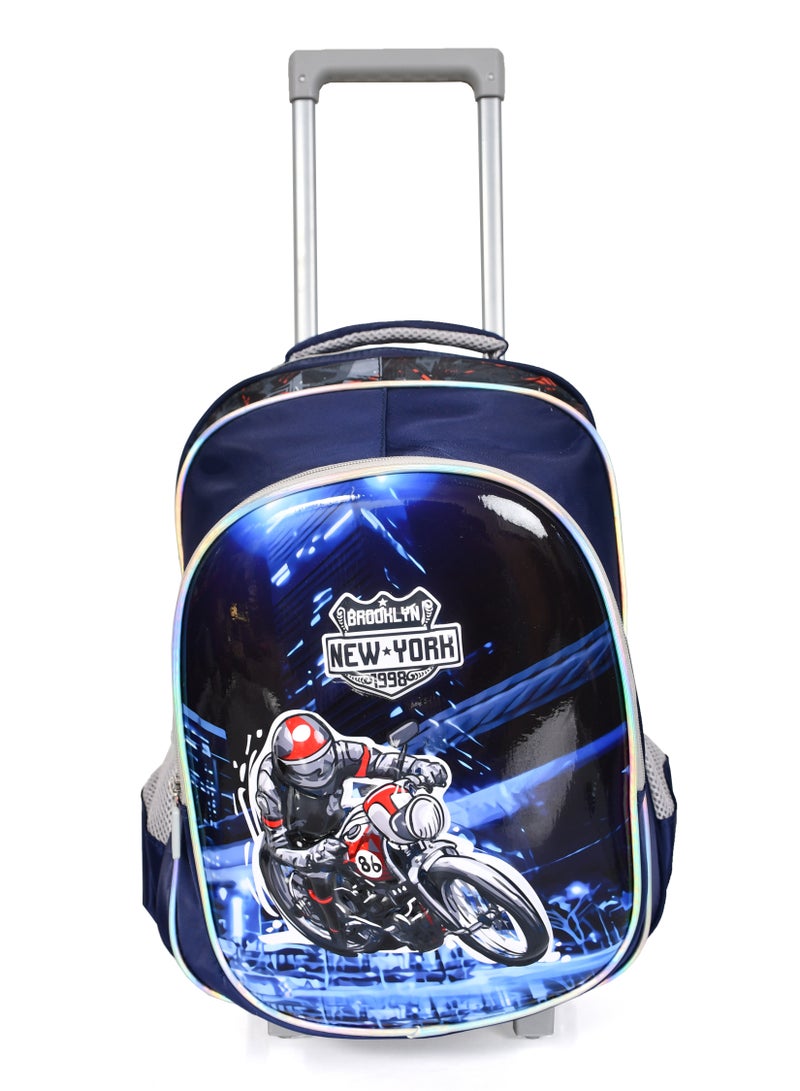MORANO Boys School Rolling Trolley Bag with Pencil Case and Lunch Box Size 14" - Navy Blue  - Image 2