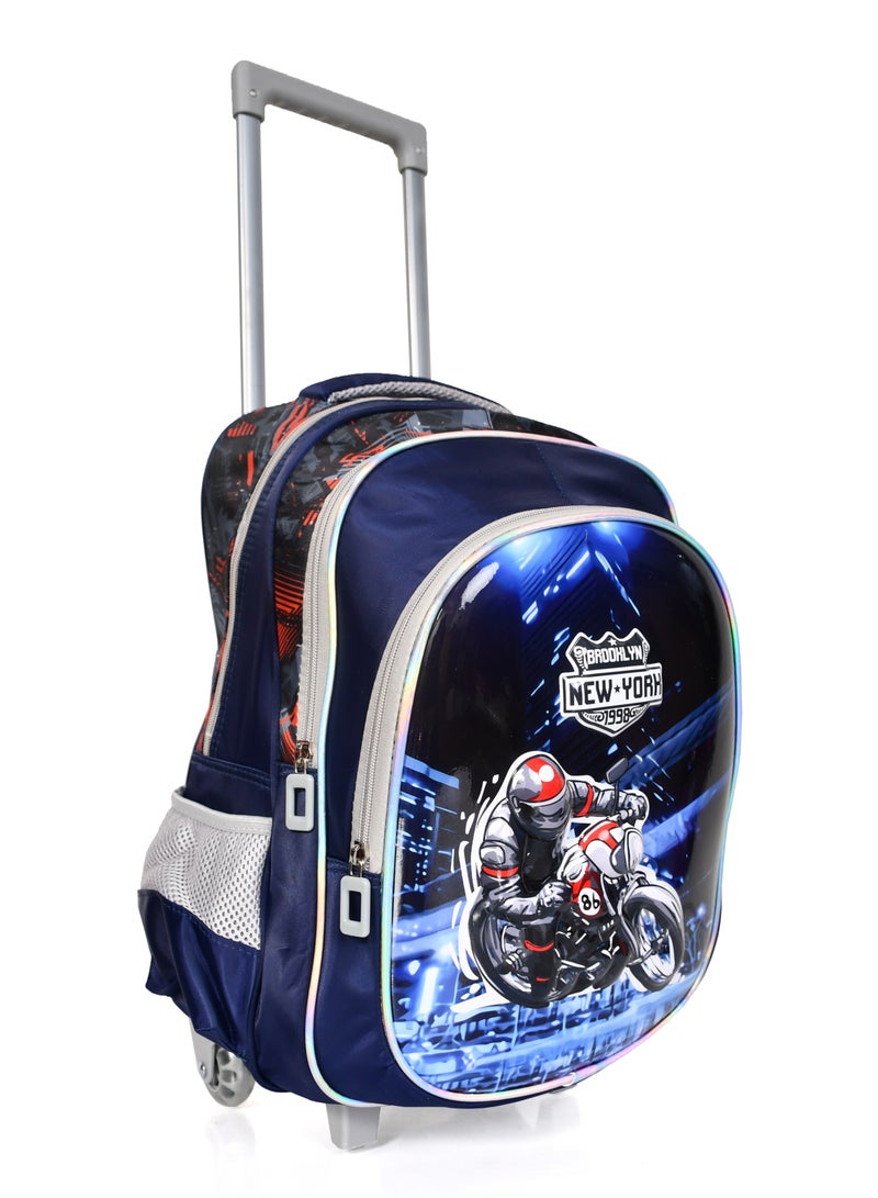 MORANO Boys School Rolling Trolley Bag with Pencil Case and Lunch Box Size 14" - Navy Blue  - Image 3