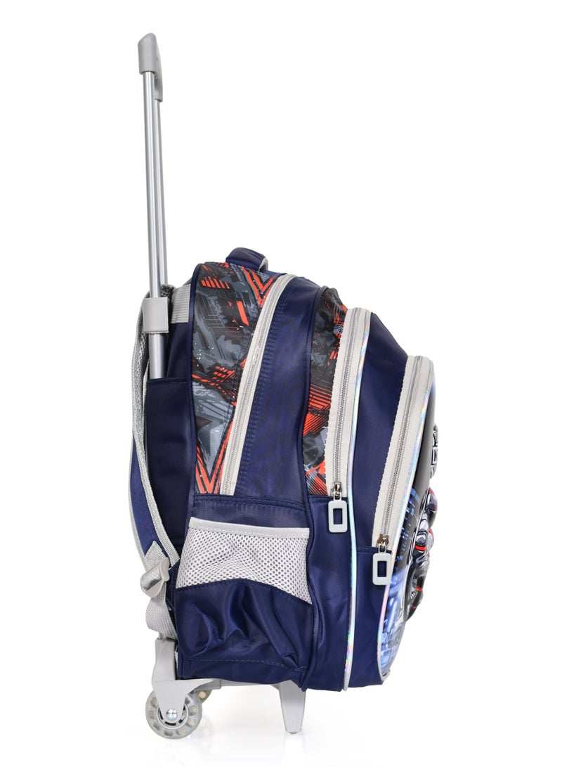 MORANO Boys School Rolling Trolley Bag with Pencil Case and Lunch Box Size 14" - Navy Blue  - Image 4