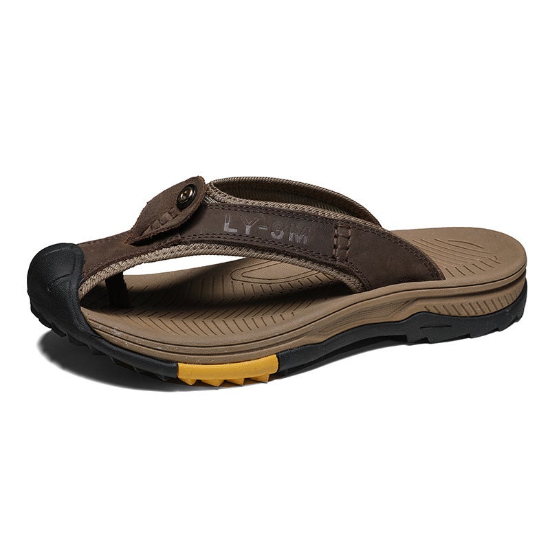 Popular Summer Open-Toe European Station Export Large Size Baotou Herringbone First Layer Cowhide Casual Sandals And Slippers - Image 1