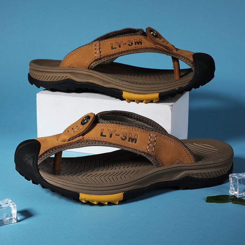 Popular Summer Open-Toe European Station Export Large Size Baotou Herringbone First Layer Cowhide Casual Sandals And Slippers - Image 2