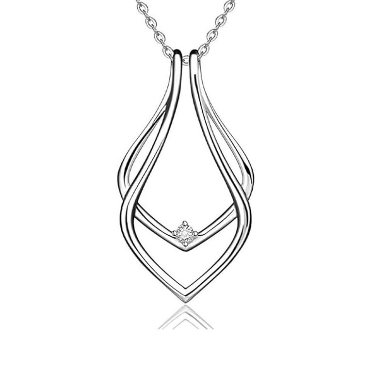 Cykdohy Dainty Waterdrop Ring Holder Necklace for Women Men CZ Simple Ring Keeper Necklaces Geometric Pendant Bride Wedding Engagement Saver Jewelry for Wife Girlfriend Mother (Silver)