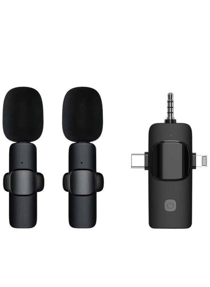 Generic 3-in-1 wireless lavalier live broadcast microphone, compatible with Apple, Android and 3.5mm, with real-time audio transmission and active noise reduction, enabling high-quality recording, live broadcasting and multi-person interaction  - Image 1