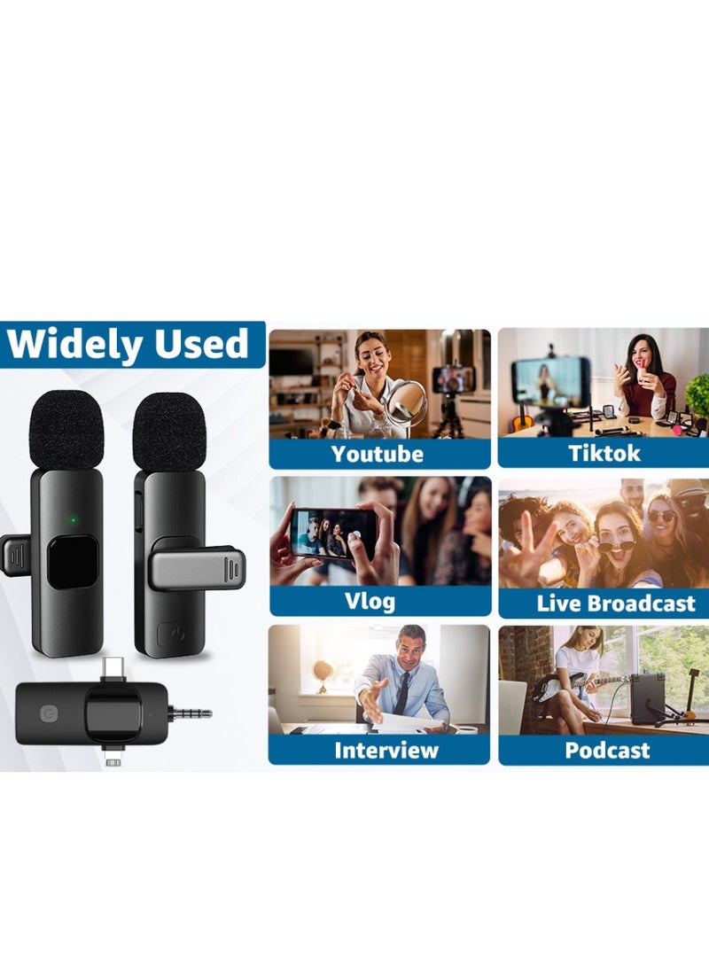 Generic 3-in-1 wireless lavalier live broadcast microphone, compatible with Apple, Android and 3.5mm, with real-time audio transmission and active noise reduction, enabling high-quality recording, live broadcasting and multi-person interaction  - Image 4