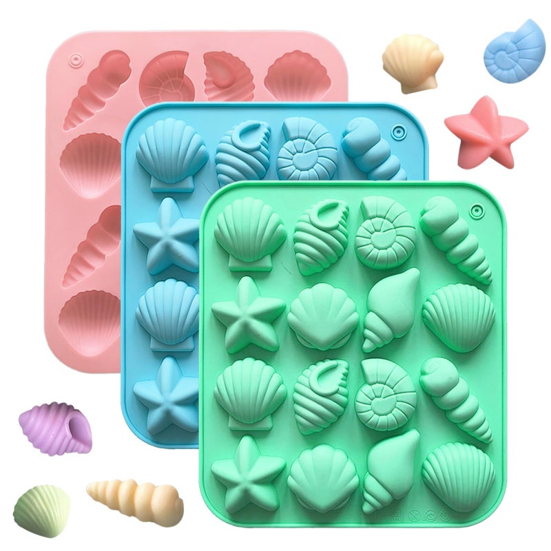 Nexolia 3 Pcs Chocolate Seashell Mold, Ocean Themed Seashell Silica Gel Mold Suitable for Craft Baking, Chocolate Candy Resin and Soap Making, DIY Home Decoration and Gift Making Projectsï¼ˆThree Colorsï¼‰ - Image 1