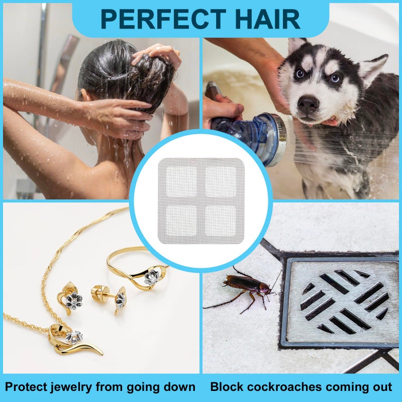 Itlovei 30 PC Disposable Shower Drain Hair Catcher Stickers 4"x4" Strong Adhesive Mesh Covers for Bathroom, Kitchen & Laundry Easy Apply & Remove - Image 4