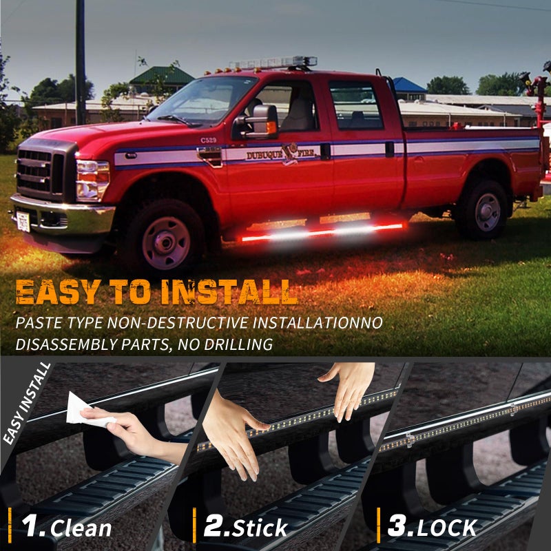 XRIDONSEN 2PCS 60 inch Truck Emergency Lights Strip 720 LED Running Board Strobe Lights Red White Firefighter Flashing Warning Safety First Responder for Vehicles Trucks Pickup Fire POV - Image 5