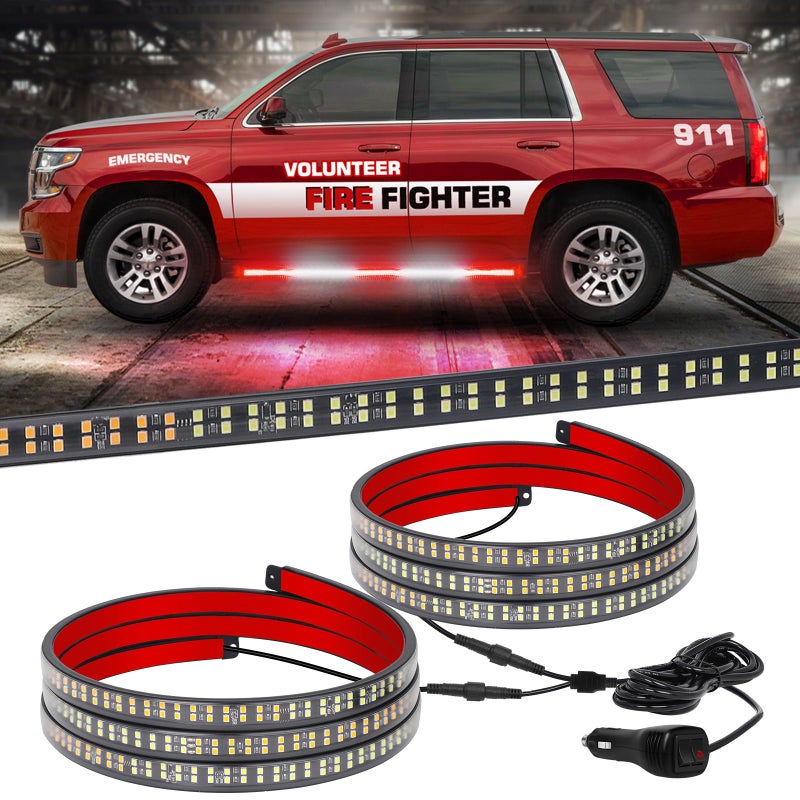 XRIDONSEN 2PCS 60 inch Truck Emergency Lights Strip 720 LED Running Board Strobe Lights Red White Firefighter Flashing Warning Safety First Responder for Vehicles Trucks Pickup Fire POV - Image 1