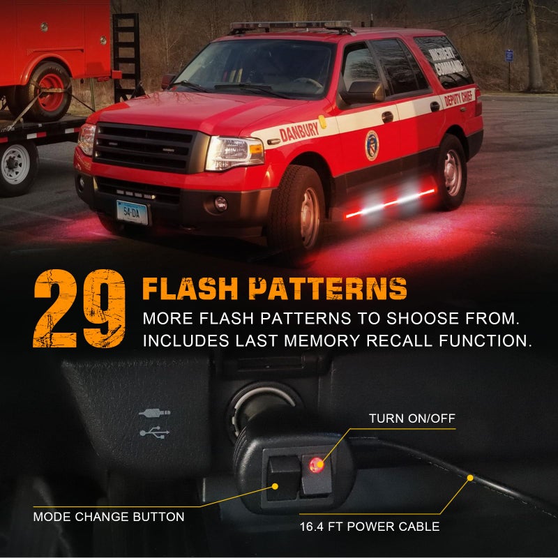 XRIDONSEN 2PCS 60 inch Truck Emergency Lights Strip 720 LED Running Board Strobe Lights Red White Firefighter Flashing Warning Safety First Responder for Vehicles Trucks Pickup Fire POV - Image 4