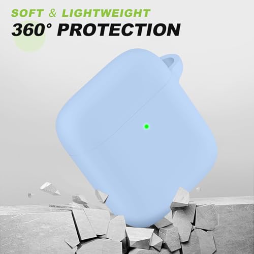 Woyinger for AirPods 1/2 Case Cover, Come with Cleaner Kit, Soft Silicone Protective Cover with Buckle, Compatible with AirPods 2nd 1st Generation Charging Case, Front LED Visible, Sky Blue - Image 5