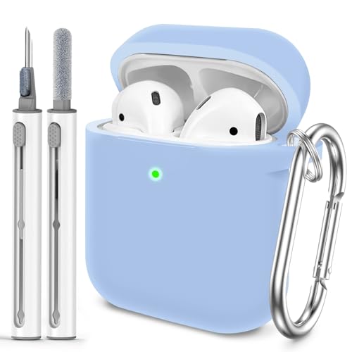Woyinger for AirPods 1/2 Case Cover, Come with Cleaner Kit, Soft Silicone Protective Cover with Buckle, Compatible with AirPods 2nd 1st Generation Charging Case, Front LED Visible, Sky Blue - Image 1
