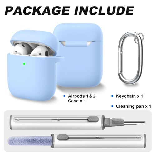 Woyinger for AirPods 1/2 Case Cover, Come with Cleaner Kit, Soft Silicone Protective Cover with Buckle, Compatible with AirPods 2nd 1st Generation Charging Case, Front LED Visible, Sky Blue - Image 2