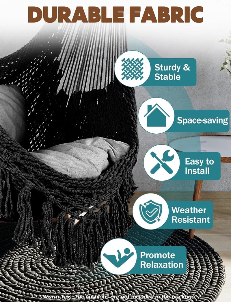 Chihee Hammock Chair Super Large Soft-Spun Cotton Rope Weaving Hanging Chair, Collapsible Strong Metal Spreader Bar Wide Seat Lace Stretch Swing Chairs Indoor Outdoor Garden Yard Theme Decoration - Image 2