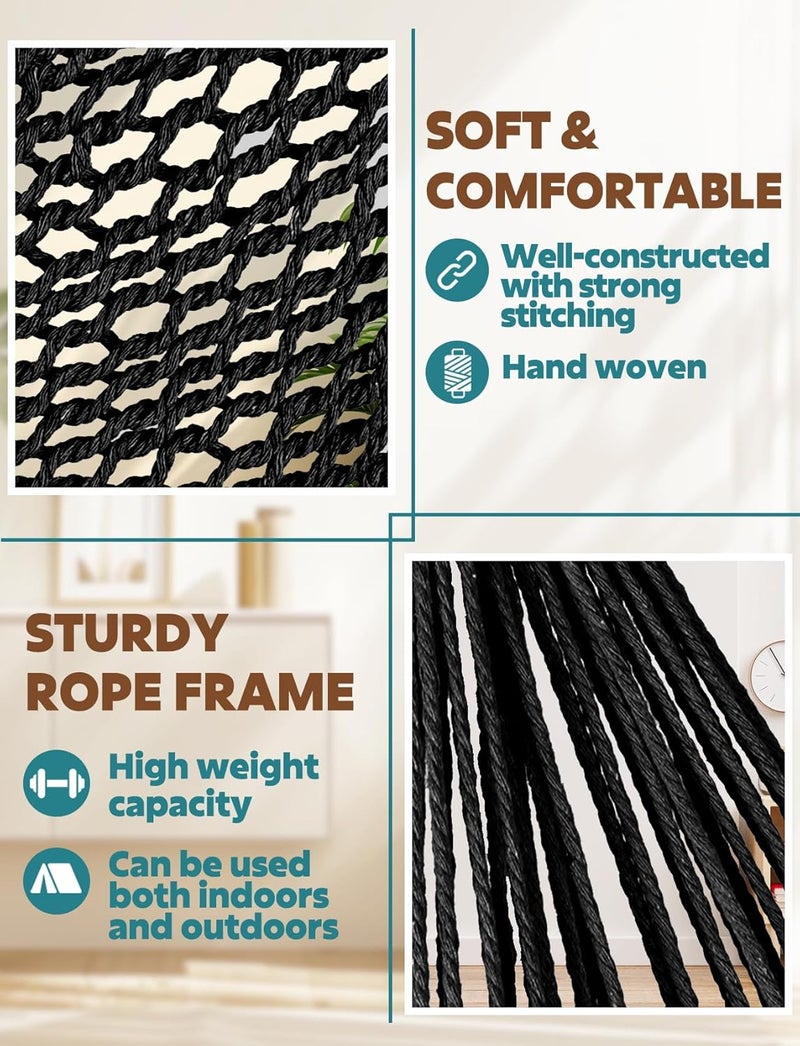 Chihee Hammock Chair Super Large Soft-Spun Cotton Rope Weaving Hanging Chair, Collapsible Strong Metal Spreader Bar Wide Seat Lace Stretch Swing Chairs Indoor Outdoor Garden Yard Theme Decoration - Image 3