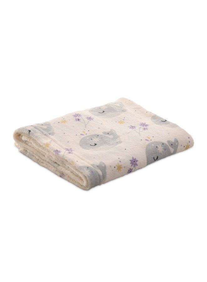 Mintra Baby & Kids Lightweight Super Soft Cream Microfiber Blanket with Whales design, Size 100x75cm  - Image 1