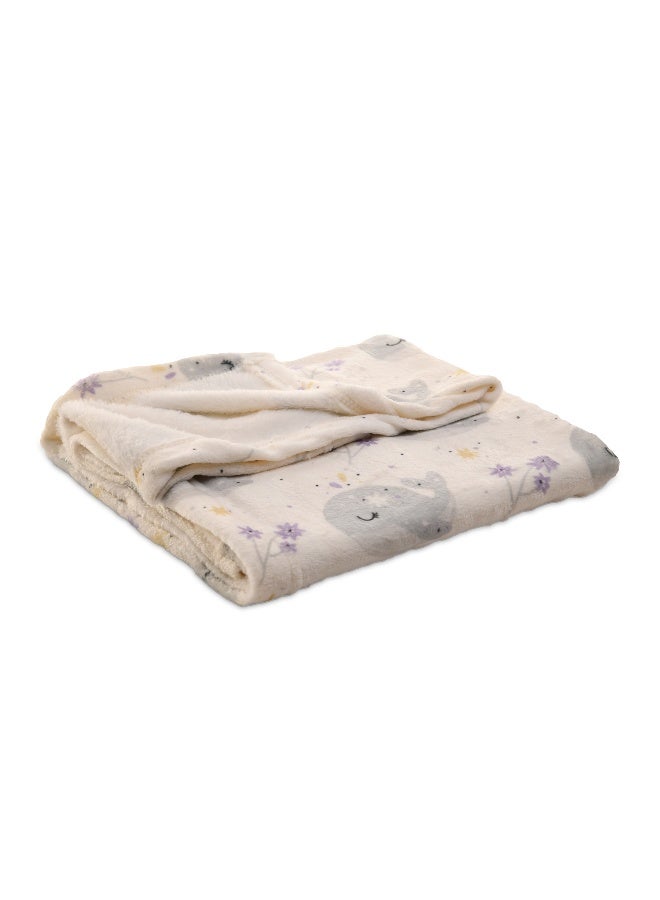 Mintra Baby & Kids Lightweight Super Soft Cream Microfiber Blanket with Whales design, Size 100x75cm  - Image 2