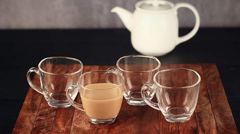 VILON Italian Premium Glass Tea Cup Set | Coffee Mugs with Handle Transparent Drinking Cup for Milk, Cappuccino, Hot Chocolate & Cold Beverages | 190ml | Set of 6 (SQ Teacup 190ML 6) - Image 3