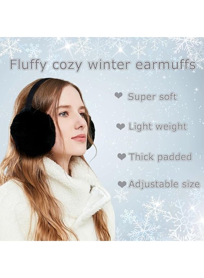 ChicAbode 2 Pack Winter Ear Muffs for Men Women, Foldable Cold Weather Earmuffs, Fleece Warm Ear Warmers, Behind The Head Ear Muffs, Fuzzy Cold Outdoor Earmuffs, Headband Ear Covers, Black, Beige - Image 3