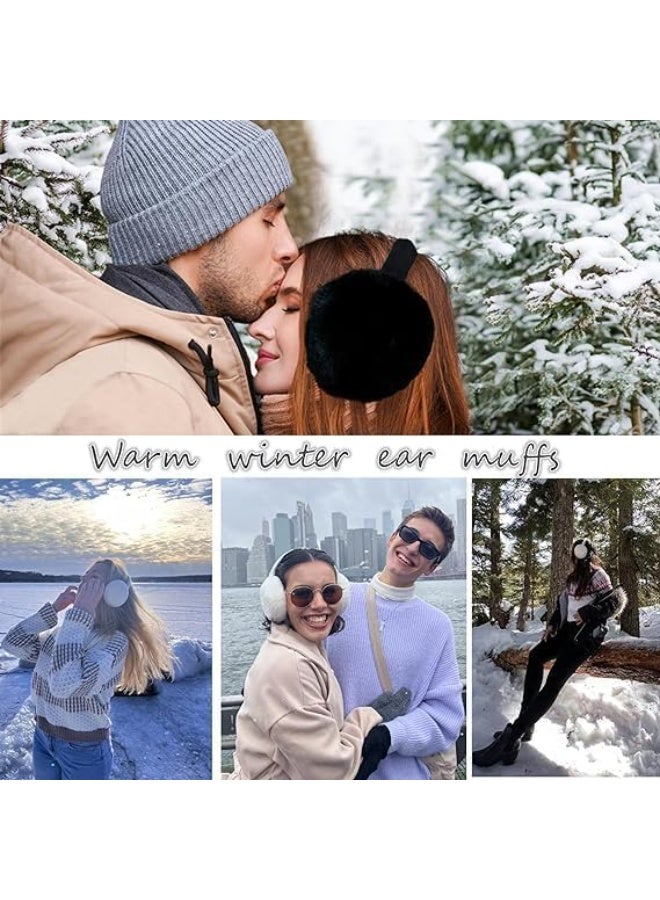 ChicAbode 2 Pack Winter Ear Muffs for Men Women, Foldable Cold Weather Earmuffs, Fleece Warm Ear Warmers, Behind The Head Ear Muffs, Fuzzy Cold Outdoor Earmuffs, Headband Ear Covers, Black, Beige - Image 4