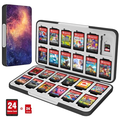 CaseBot Game Card Case for Nintendo Switch 2, Switch OLED/Lite, [Shockproof] Hard Shell 24 Game Holder Cartridge & 24 Slots Micro SD Card Storage Holder Box, Slim and Portable, Galaxy - Image 1