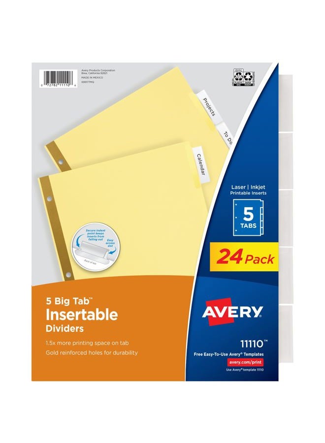 AVERY 5-Tab Binder Dividers, Insertable Clear Big Tabs, 24 Sets (11113) - Image 1
