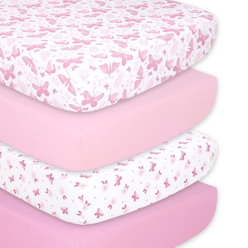 The Peanut Shell The Peanutshell Baby Girl Crib Sheets, Fitted, Breathable, Soft, Crib Bedding Set for Girls, Crib Mattress Sheet, Pink Butterfly Nursery Decor - Image 1