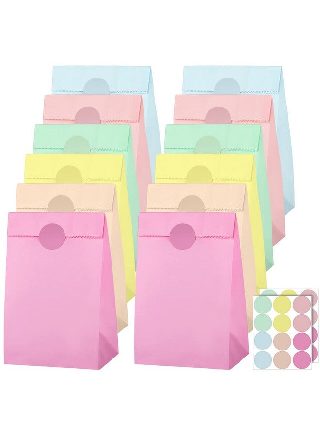Cooraby 30 Pack Pastel Gift Bags Candy Paper Bags With Stickers 5.1 X 3.1 X 9.4 Inches Snack Sweet Craft Bags For Birthday Wedding Party Anniversaries With 48 Stickers - Image 1