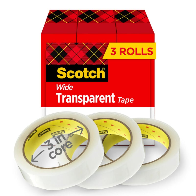 3M Scotch Transparent Tape, 3 Boxes, 1 in x 2592 in (600-72-3PK) - Image 1