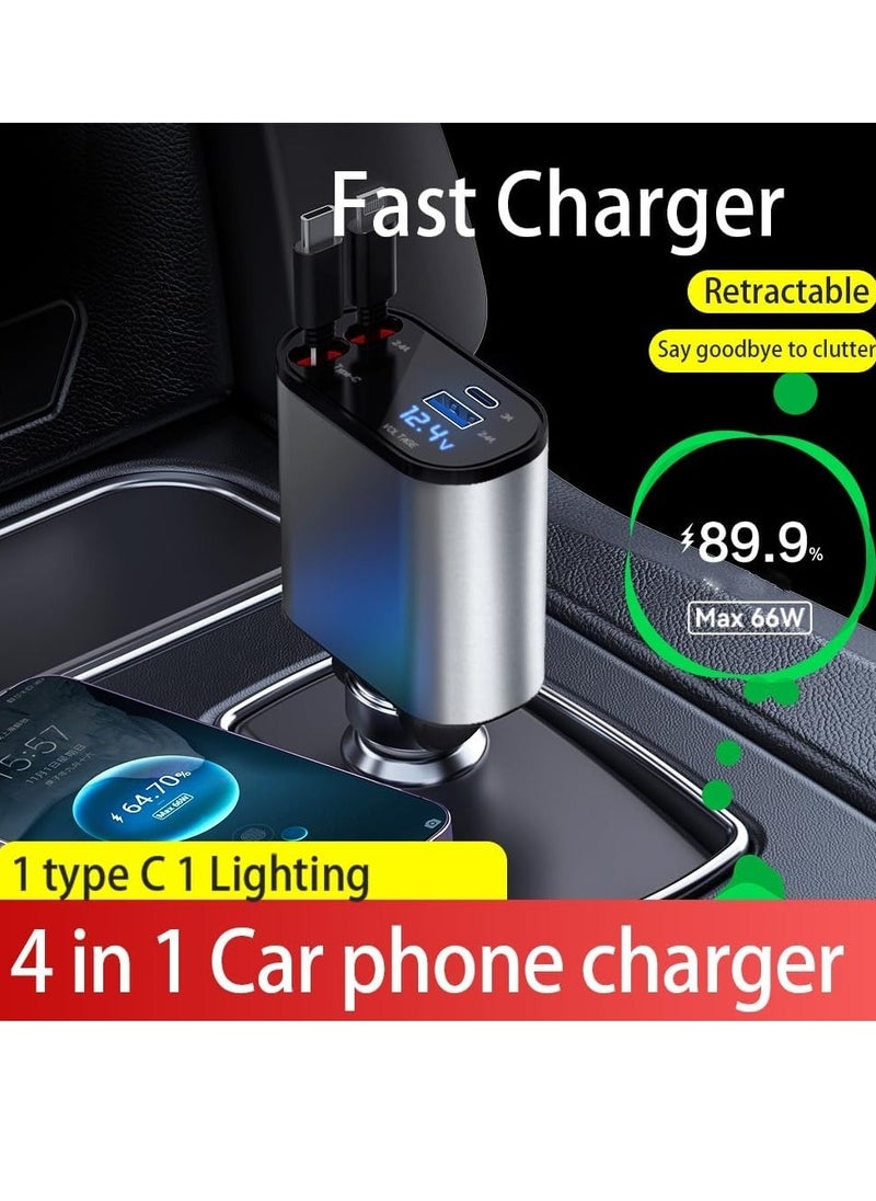 Shopy-Basket - 4-in-1 Fast Car Charger – 4-Port Car Charger Adapter for iPhone Lightning & Type-C, High-Speed, Fast Charging - Image 1
