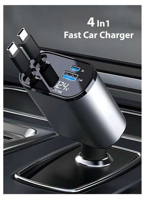 4-in-1 Fast Car Charger – 4-Port Car Charger Adapter for iPhone Lightning & Type-C, High-Speed, Fast Charging