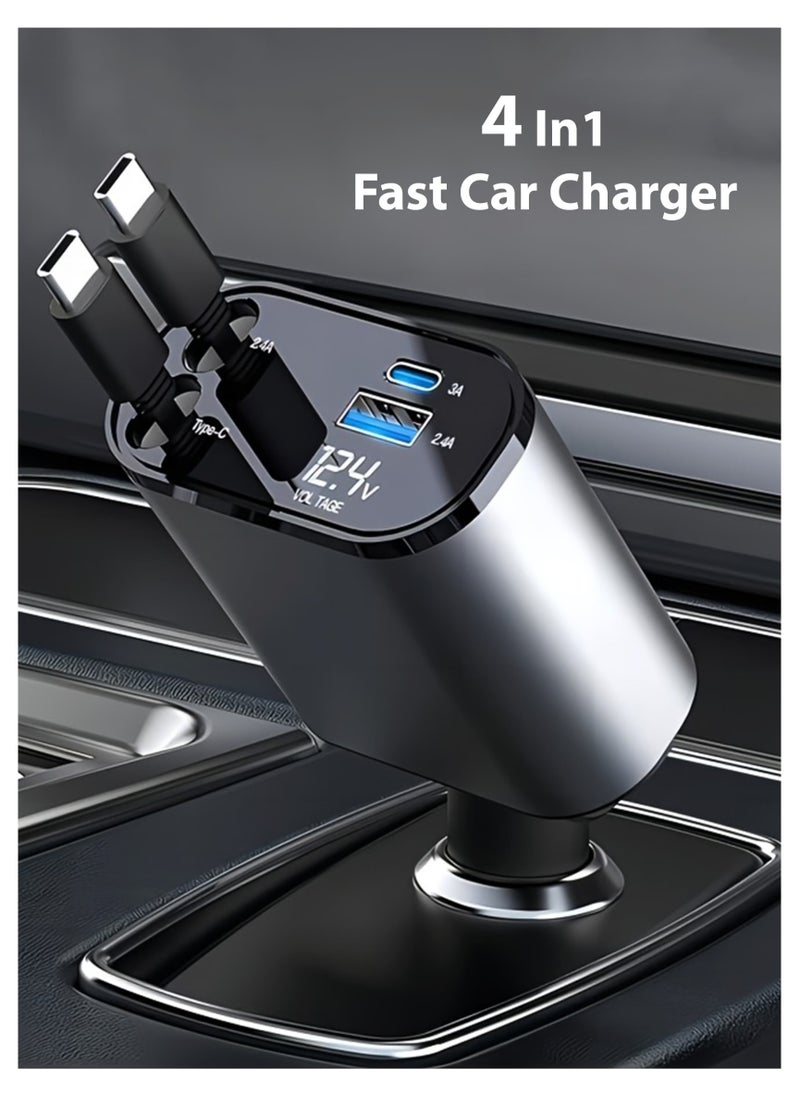 Shopy-Basket - 4-in-1 Fast Car Charger – 4-Port Car Charger Adapter for iPhone Lightning & Type-C, High-Speed, Fast Charging - Image 1