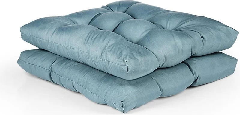 Bluenity 2-Piece Pouf Soft Chair Cushion 6 Quilted 42X42 cm Blue