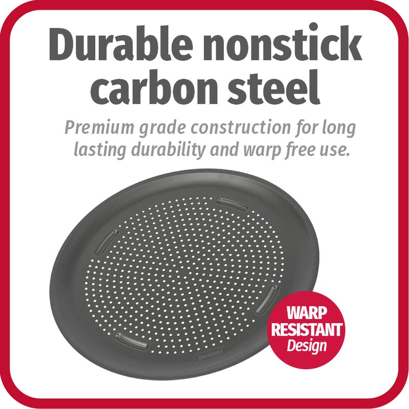 GoodCook AirPerfect 14 Inch Insulated Nonstick Carbon Steel Pizza Pan with Cutting Guides, Perforated, Gray - Image 3