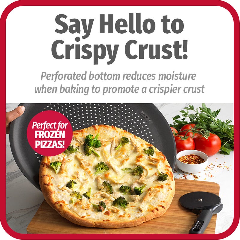GoodCook AirPerfect 14 Inch Insulated Nonstick Carbon Steel Pizza Pan with Cutting Guides, Perforated, Gray - Image 2