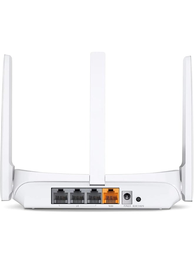 MERCUSYS N300 Multi-Mode Wi-Fi Router
SPEED: 300 Mbps at 2.4 GHz
SPEC: 3× Fixed External Antennas, 3× 10/100 Mbps LAN Ports, 1× 10/100 Mbps WAN Port
FEATURE: MERCUSYS APP, Router/Access Point/Range Extender/WISP Mode, WPS/Reset Button, IPTV, IPv6, Parental Controls, Guest Network, Easy Installation, ISP Preset (Agile Config) White - Image 2