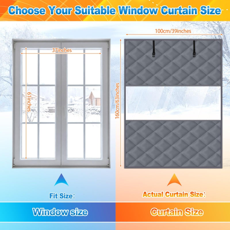 Fanfanwin Window Insulation for Winter 63" x 39 " Thermal Insulated Window Cover with Fastener Winter Insulation Kit for Cold Weather, Oxford Cloth 2 Layer Thick Cotton Filled(Gray, 1 Set) - Image 2