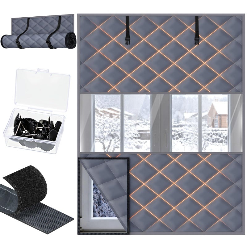 Fanfanwin Window Insulation for Winter 63" x 39 " Thermal Insulated Window Cover with Fastener Winter Insulation Kit for Cold Weather, Oxford Cloth 2 Layer Thick Cotton Filled(Gray, 1 Set) - Image 1