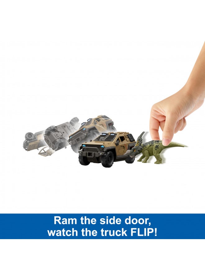 Mattel Games - Mattel Jurassic World Truck & Einiosaurus Dinosaur Action Figure Toy Set with Flip & Roll Feature, Mission Mayhem Vehicle for Dino & Destruction Play - Image 1