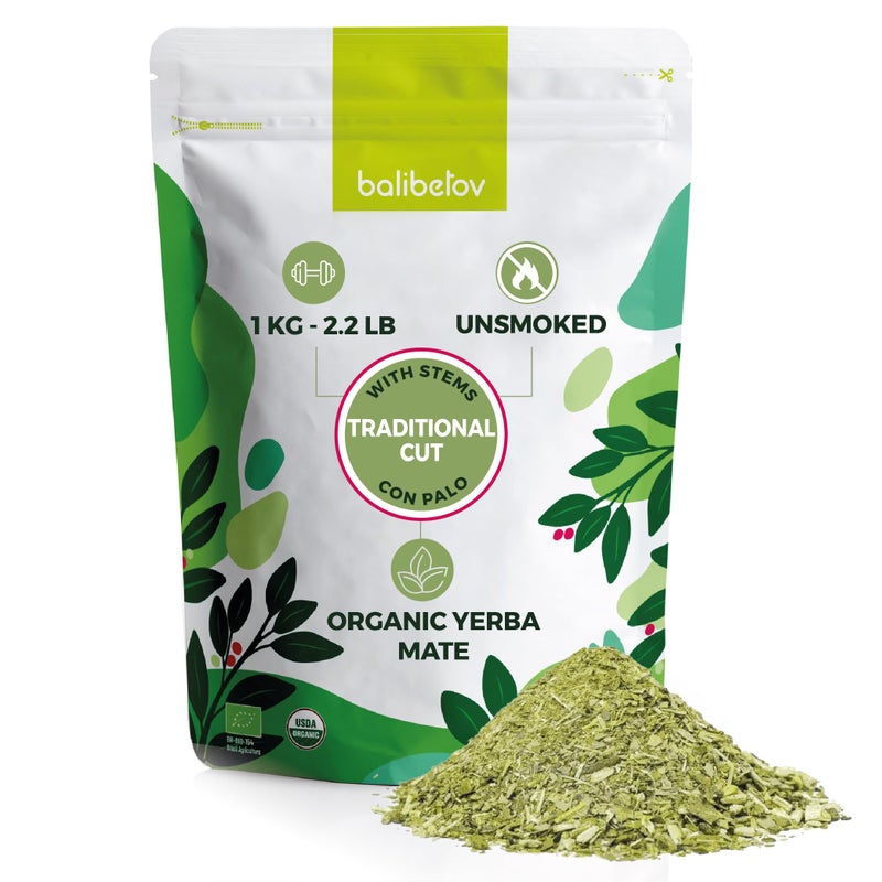 BALIBETOV Organic Yerba Mate Tea Loose Leaf, 2.2. lb. Bag, Natural Traditional Cut, Clean High Energy, Unsmoked Artisanal, Gluten Free, Vegan Friendly, Hot or Cold Drink (2.2 Pounds (Pack of 1), Traditional Cut) - Image 1