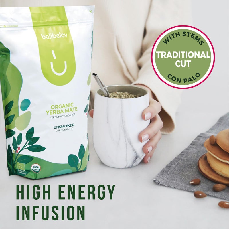 BALIBETOV Organic Yerba Mate Tea Loose Leaf, 2.2. lb. Bag, Natural Traditional Cut, Clean High Energy, Unsmoked Artisanal, Gluten Free, Vegan Friendly, Hot or Cold Drink (2.2 Pounds (Pack of 1), Traditional Cut) - Image 2