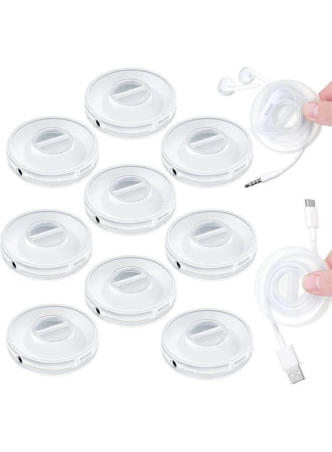 Green Tiger 9 Pcs Charging Cord Organizer Portable Charger Cord Holder Round Storage Cable Winder Retractable Cable Management Flexible USB Cable Reel for Home Office Classroom, Transparent - Image 1
