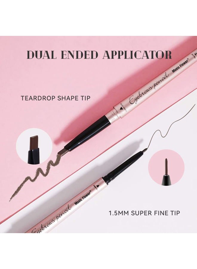 Music Flower قلم حواجب مزدوج الطرف، مقاوم للماء، قلم تعزيز الحواجب الطبيعي، مكياج عيون طويل الأمد، عبوة من 1، بني فاتح - Image 3