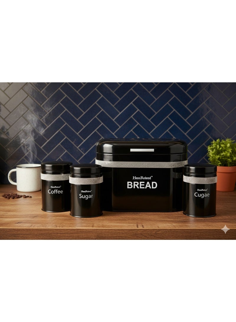 HausRoland A set of sugar, tea and coffee storage jars with a bread holder box - Image 1