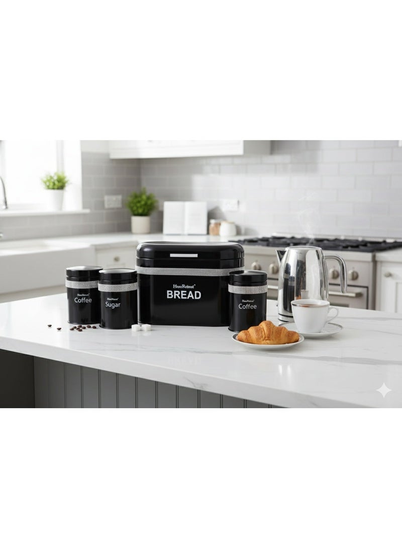 HausRoland A set of sugar, tea and coffee storage jars with a bread holder box - Image 4